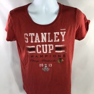 CHICAGO BLACKHAWKS 2013 STANLEY CUP CHAMPIONS SHIRT SZ XL REEBOK WOMENS TEE TOP